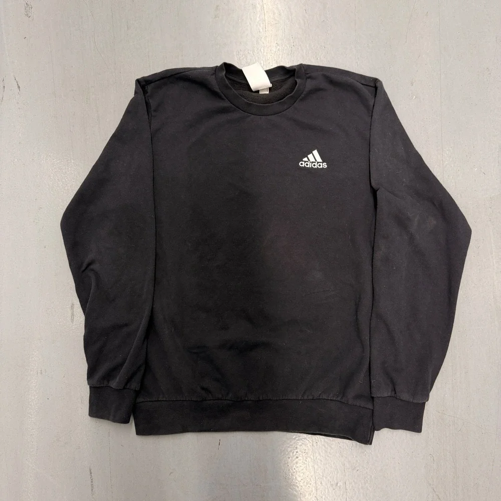 Adidas‎ Mens Crewneck Sweatshirt Black Embroidered Logo Pullover Large